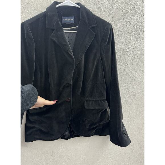 Banana Republic Womens Blazer Size 12 Black Velour Two Buton Up Lined Collared - Picture 2 of 13